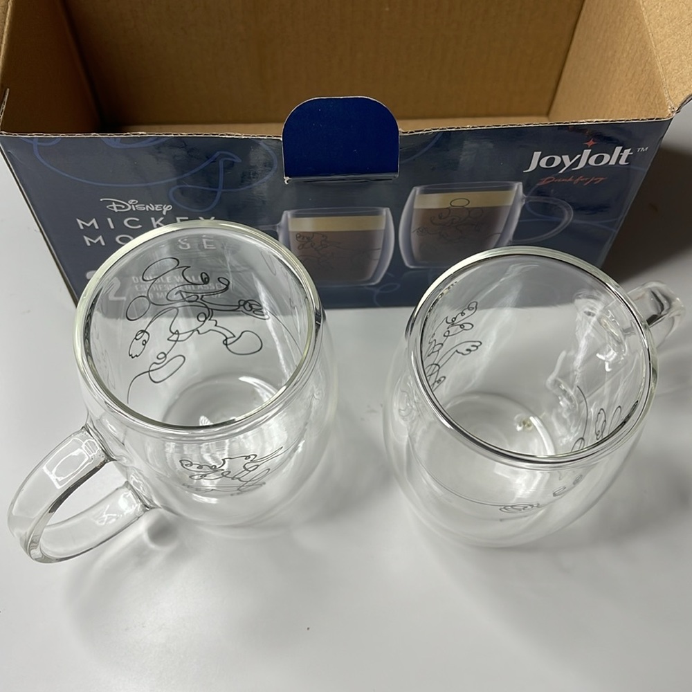 NEW JoyJolt Disney Mickey Mouse & Pluto Double Wall Glass Mugs - 5.4 oz Set of 2 - Picture 6 of 12